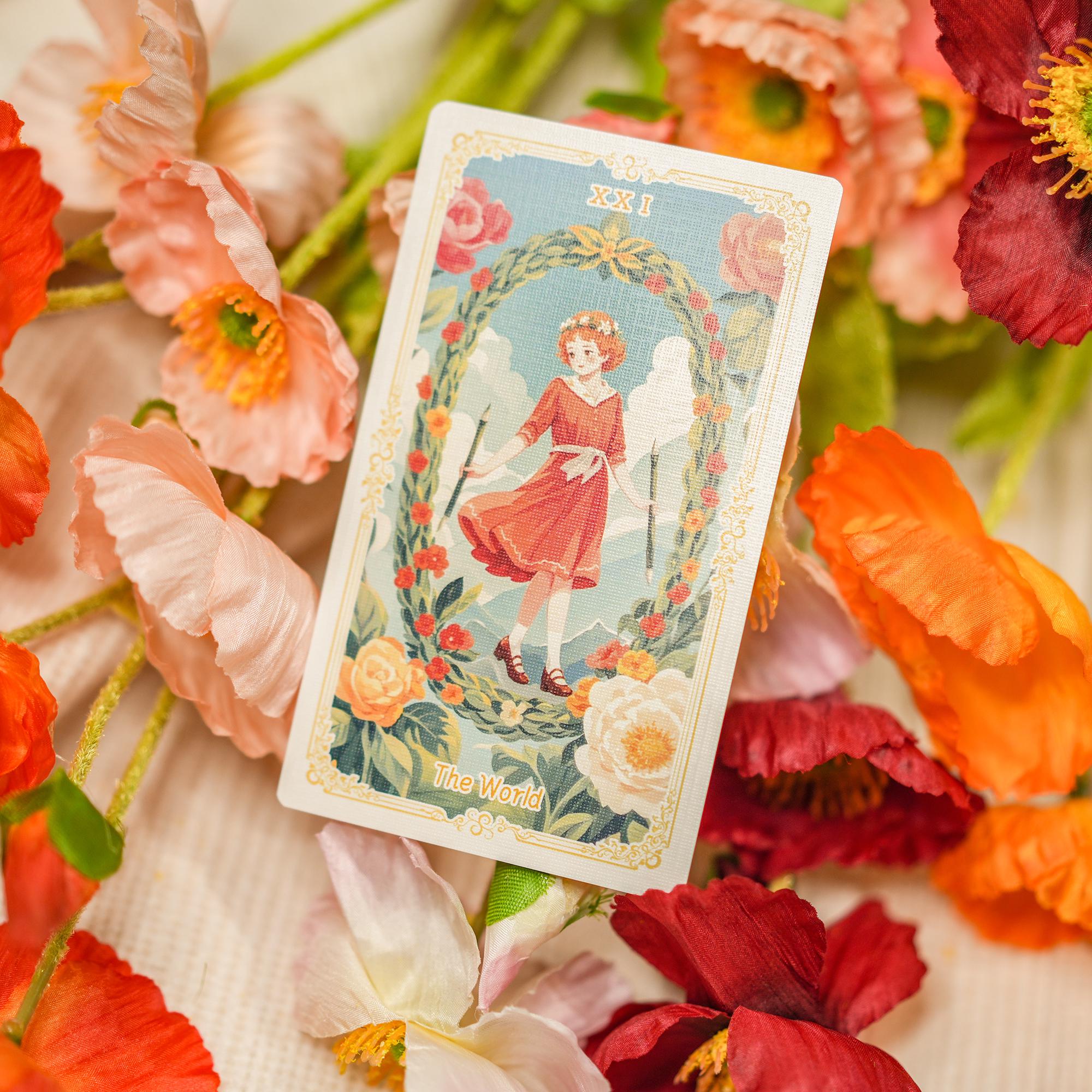 Flower Spirit Tarot Rider-Waite Beginner-Friendly Soft Pastels Floral Motifs Fairies Retro Aesthetic Healing Journey Black Core Linen Finish