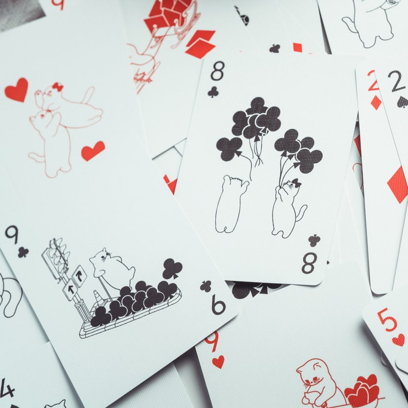 Cartes à jouer Le journal du chat et du chien, papier japonais triple épaisseur avec noyau noir, cartes chaton, cartes chiot, 54 cartes image 5