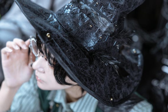 Witch Wizard Hat Faux Leather One-Size Cosplay Halloween Accessory s-l400.jpg main image 2