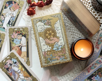 Retro Impression Tarot RWS Vintage Art Nature Symbolism Regal Aesthetics Floral Patterns Baroque Renaissance Art Nouveau Divine Gift For Her