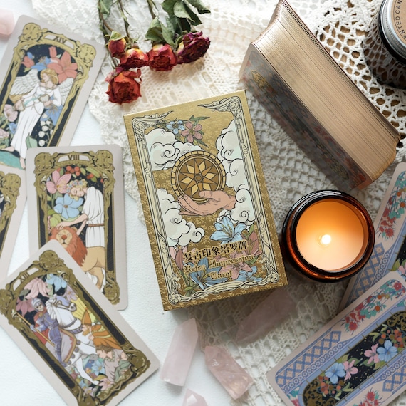 Retro Impression Tarot RWS Vintage Art Nature Symbolism Regal Aesthetics Floral Patterns Baroque Renaissance Art Nouveau Divine Gift For Her