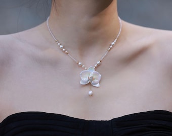 YIHE 陶器アクセサリー「胡蝶蘭」ペンダントネックレス ハンドメイド