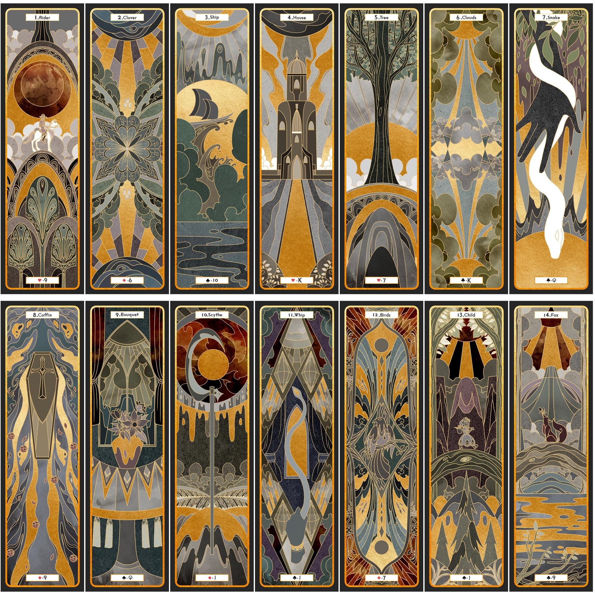 Sambucus Tarot 第 2 版、ライダー ウェイト マルセイユ トート ルノルマン 占い ギフト ボックス、アールデコ モダニスト  (Broken Mirror Tarot の著者による) - Etsy 日本