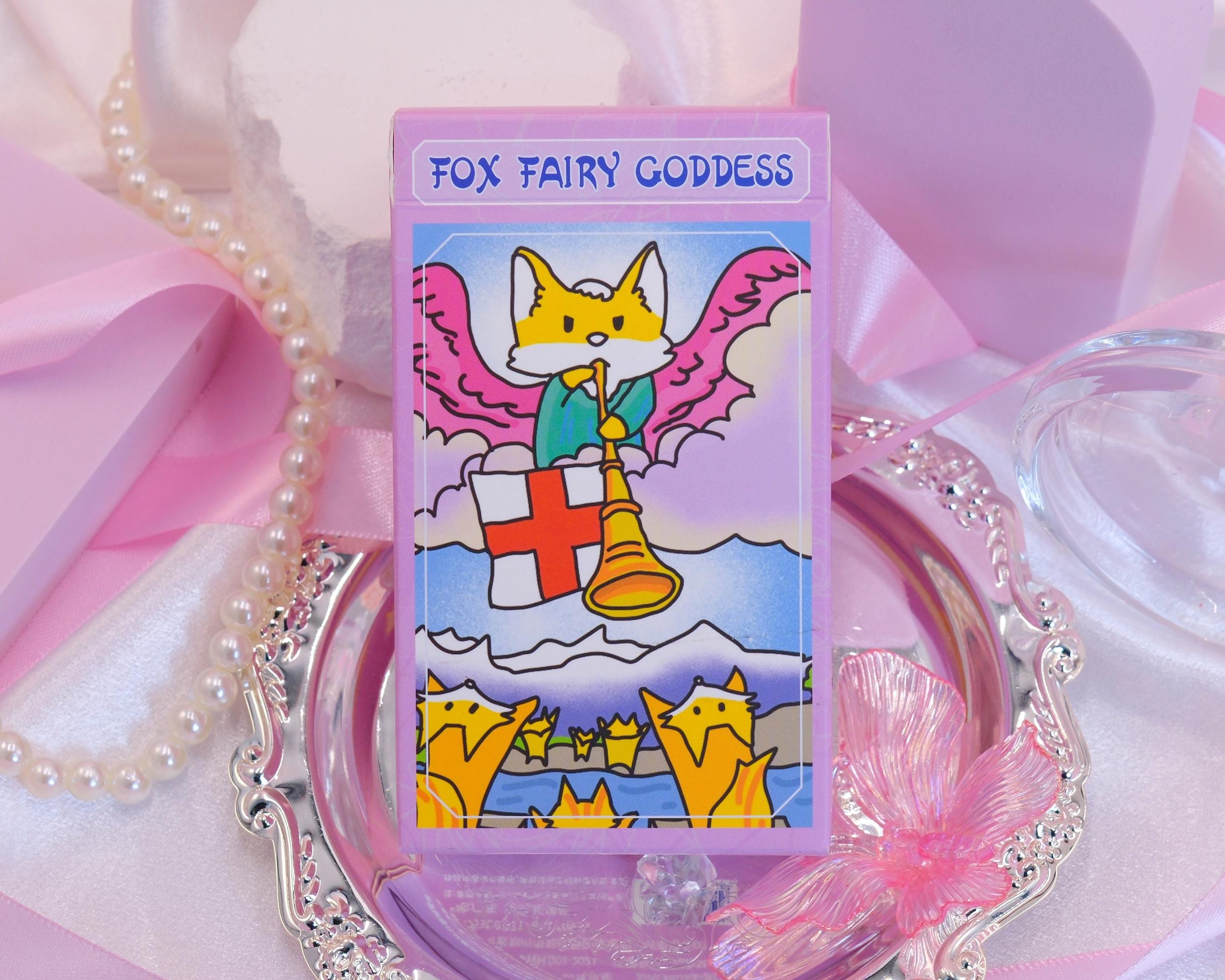 Fox Fairy Goddess Tarot Rider-Waite Beginner-Friendly Cartoon Animal Crayon Drawings Healing Journey Daily Dose of Positivity Pastel Colors