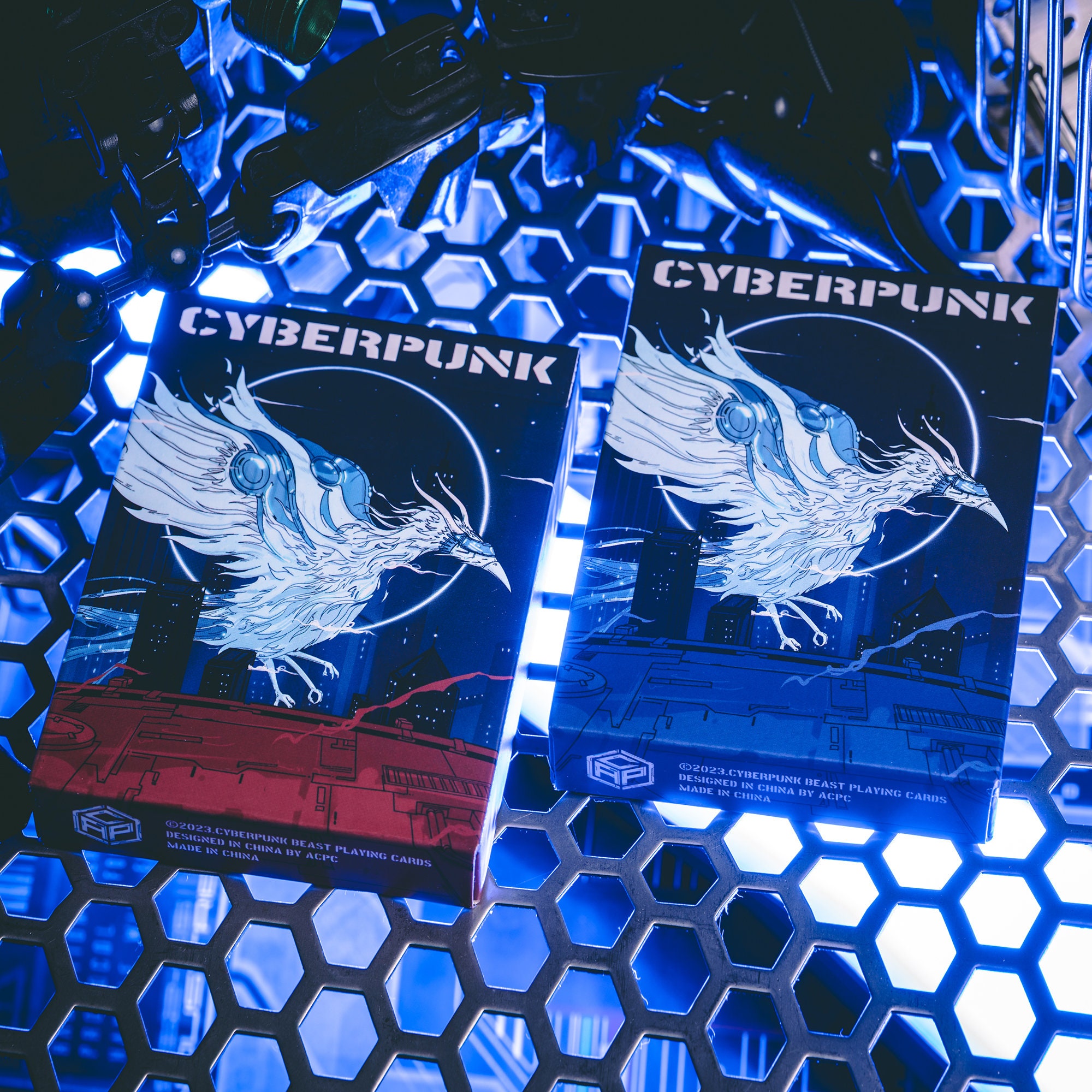 Cyberpunk Mythos Playing Cards SANZU JINWU Three-Legged Golden Crow Cyborgs Neon Colors Futuristic Pixelated Ultramodern Fictional Universe