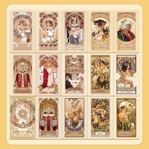 Dawn of Dreams Tarot Rider-Waite Alphonse Mucha Art Nouveau Rococo Stijl Taal van bloemen Zwarte kern Gouden rand Spot UV-cadeau voor bloemisten