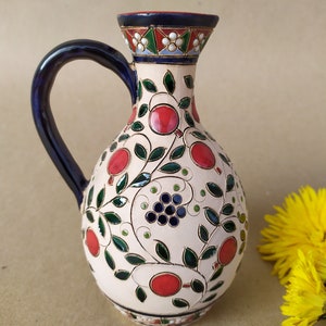 Armenian Handmade Ornamental Pomegranate Grape Patterned Ceramic Wine,Water,Vodka Pitcher/Jar