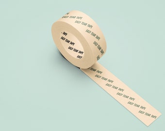 Puede incluir: Un rollo de cinta de papel marrón con las palabras "Easy Tear Tape" impresas en él.