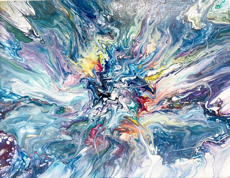 Serenity Unique Acrylic Pour Painting 18x24 Fluid Wall Art Highend