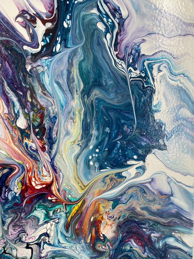 Serenity Unique Acrylic Pour Painting 18x24 Fluid Wall Art Highend
