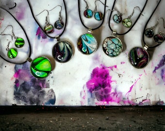Hand-painted Acrylic Pour Jewelry Sets