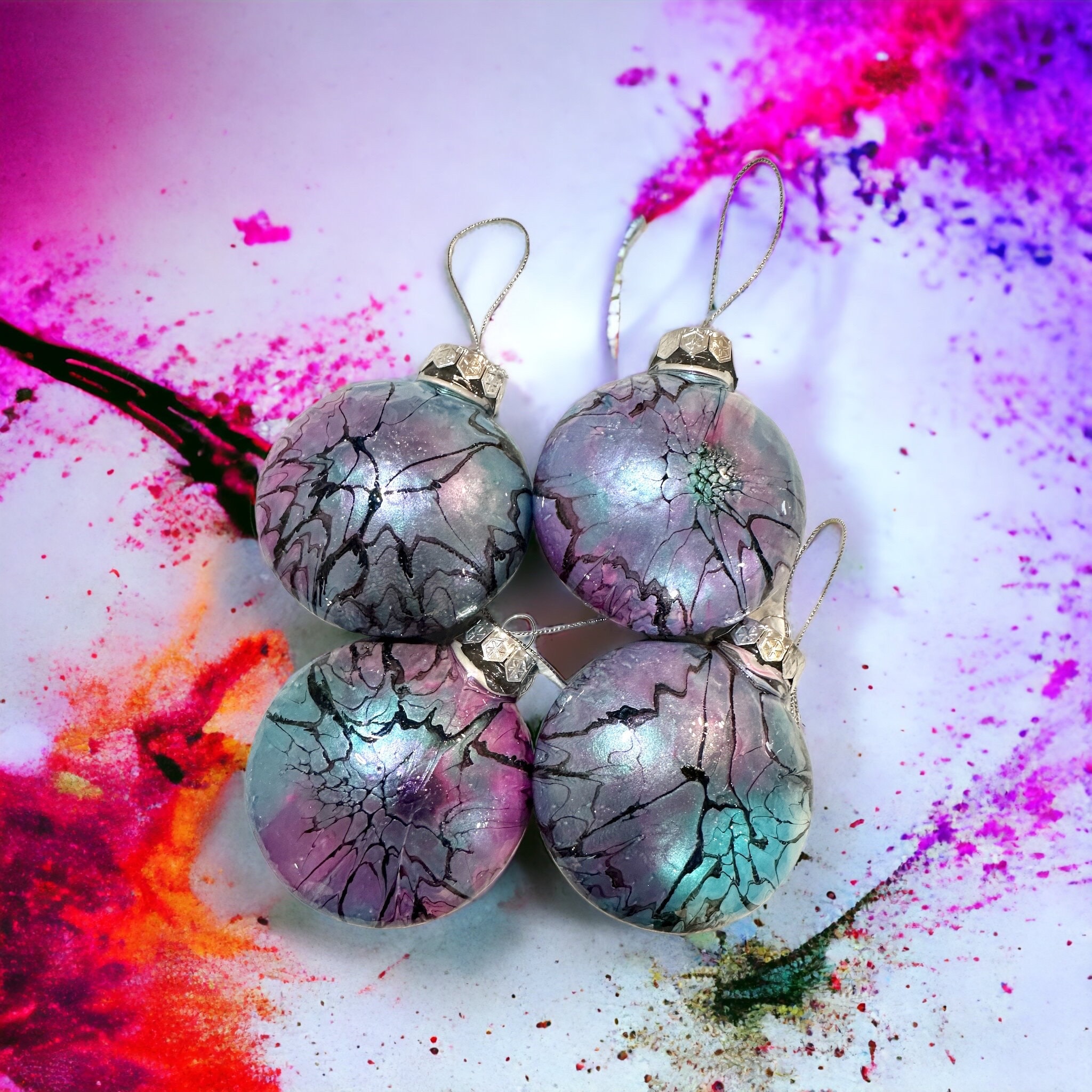 Christmas Bliss Stunning Handpainted Christmas Bulbs Sealed in Resin