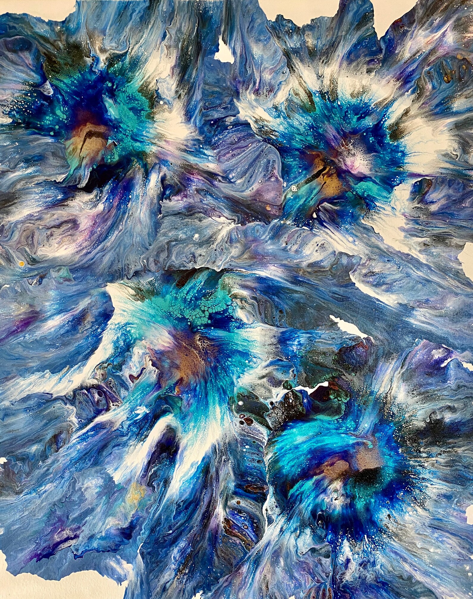 24x30 Large Acrylic Pour Painting Blue white Etsy