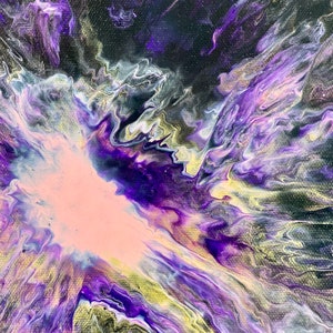 Acrylic Pour Painting - vibrant purple and pinks on black with high gloss varnish seal image 3