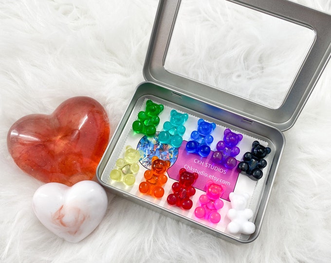 Featured listing image: Gummy Bear Magnet Gift Set! Rainbow of Colors - 4x3 Tin with 10 1" Gummy Bears!