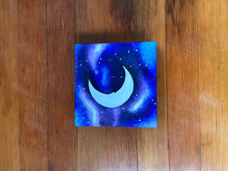 Nightsky Handpainted Trinket Box Moon and Stars Box Handpainted Jewelry Box Small Wooden Box Gift for her