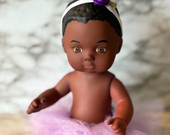 OOAK Hand-Painted Baby Doll, 8 inch, Purple Ballerina Tutu