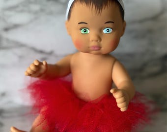 OOAK Hand-Painted Baby Doll, Red Tutu, Heterochromia Art Doll