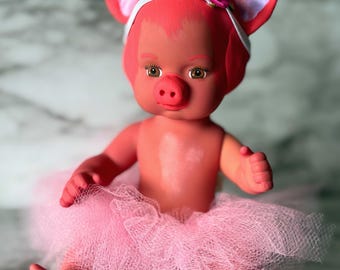 OOAK Custom Pink Piglet Baby Doll, Fantasy Art Doll