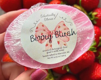 Berry Blush Scented Massage Bar Style Soap, Pink, Strawberry Scent, Goat’s Milk