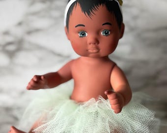 OOAK Hand-Painted Dyed Art Doll, Mint Tutu, 8 inch Mini