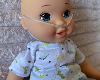 Inclusive OOAK Baby Doll with Nasal Cannula, Dinosaur Outfit, Special Needs Doll "Duncan”