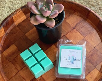 Cactus Flower Scented Soy Blend Wax Melts, Floral, Teal, Glitter, Aqua, Sweet Succulent Home Fragrance