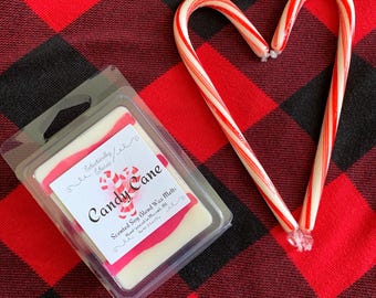 Candy Cane Scented Hand-Poured Soy Wax Melts, Peppermint, Christmas Candy Home Fragrance