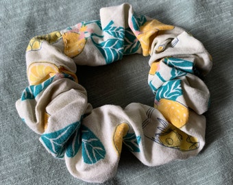Handmade Upcycled Lemon Cotton Scrunchies, Yellow, Cotton Fabric Hair Accessory, Lemonade Scrunchie