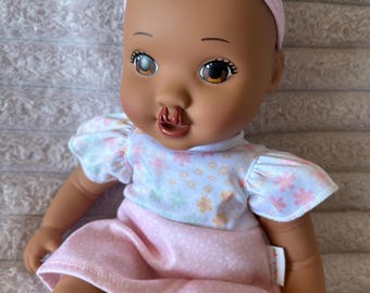 Inclusive OOAK Baby Doll with Bilateral Cleft lip, Pink Dress, Special Needs Doll “Jasmine”