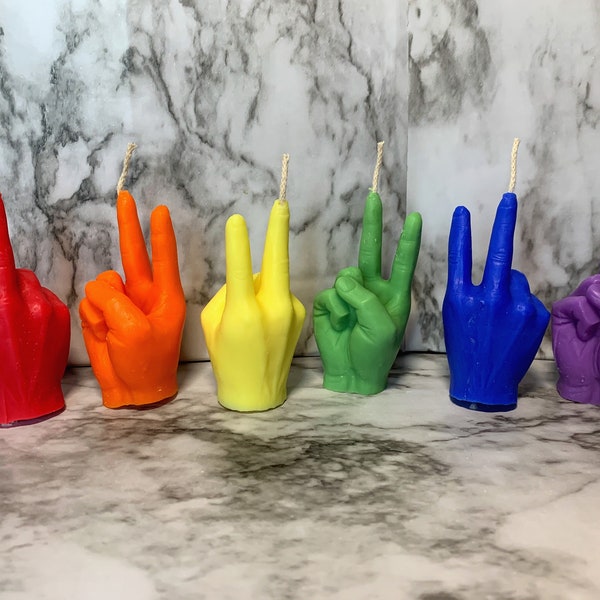 Rainbow Fruit Scented Peace Sign Soy Wax Candles, Raspberry, Orange, Banana, Apple, Blueberry, Grape, Novelty Shaped Candles