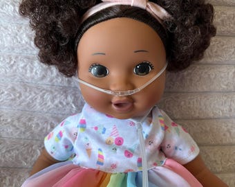 Inclusive OOAK Baby Toddler Doll with Nasal Cannula, Rainbow Dress, Special Needs Doll "Ivy”