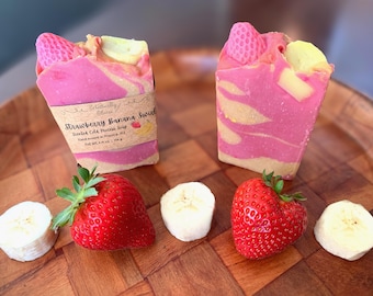 Strawberry Banana Scented Soap, Handmade Cold Process Soap