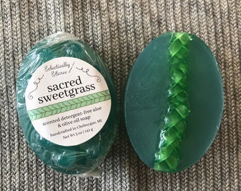 Sacred Sweetgrass Braided Scented Aloe Olive Oil Massage Bar Style Soap (Detergent Free) Indigenous Made