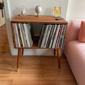 Mid Century Modern Vinyl Storage MCM Table for Record Player Stand Cabinet