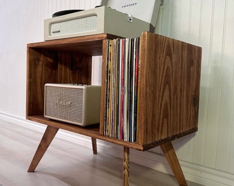 Record Player Stand Cabinet MCM Mid Century Modern made of Solid Wood