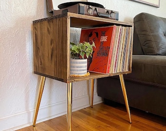 Table for Record Player Stand Cabinet MCM Mid Century Modern Metal Golden Legs