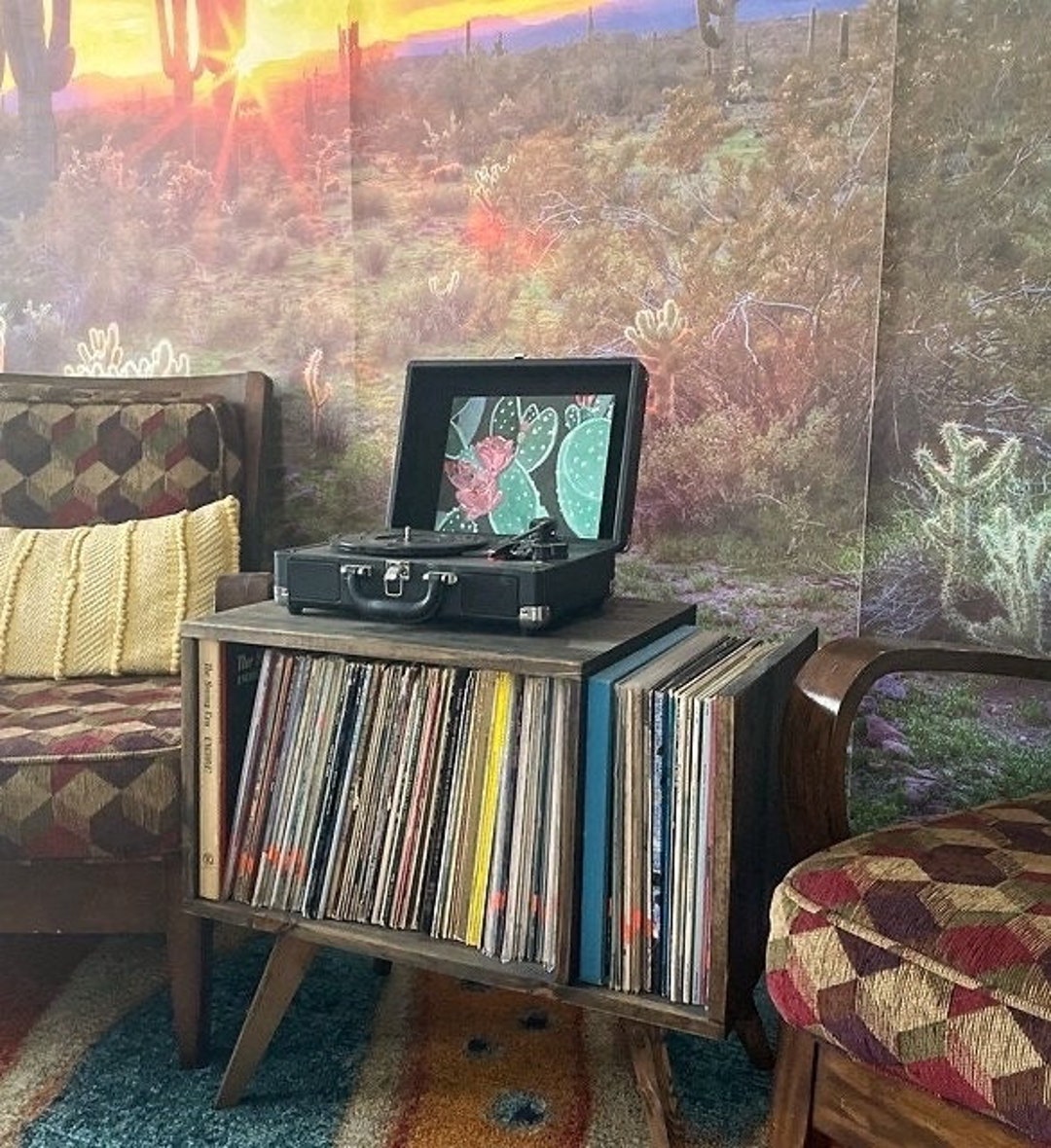 MCM Mid Century Modern Vinyl Record Storage Turntable Stand Solid Wood