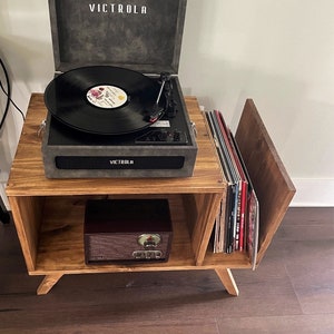 MCM Mid Century Modern Vinyl Record Storage Turntable Stand Solid Wood Table For Record Player Stand Cabinet image 8