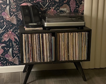 Large Modern Unit Vinyl Record Storage Record Player Stand MCM Table with Wooden Legs for Records