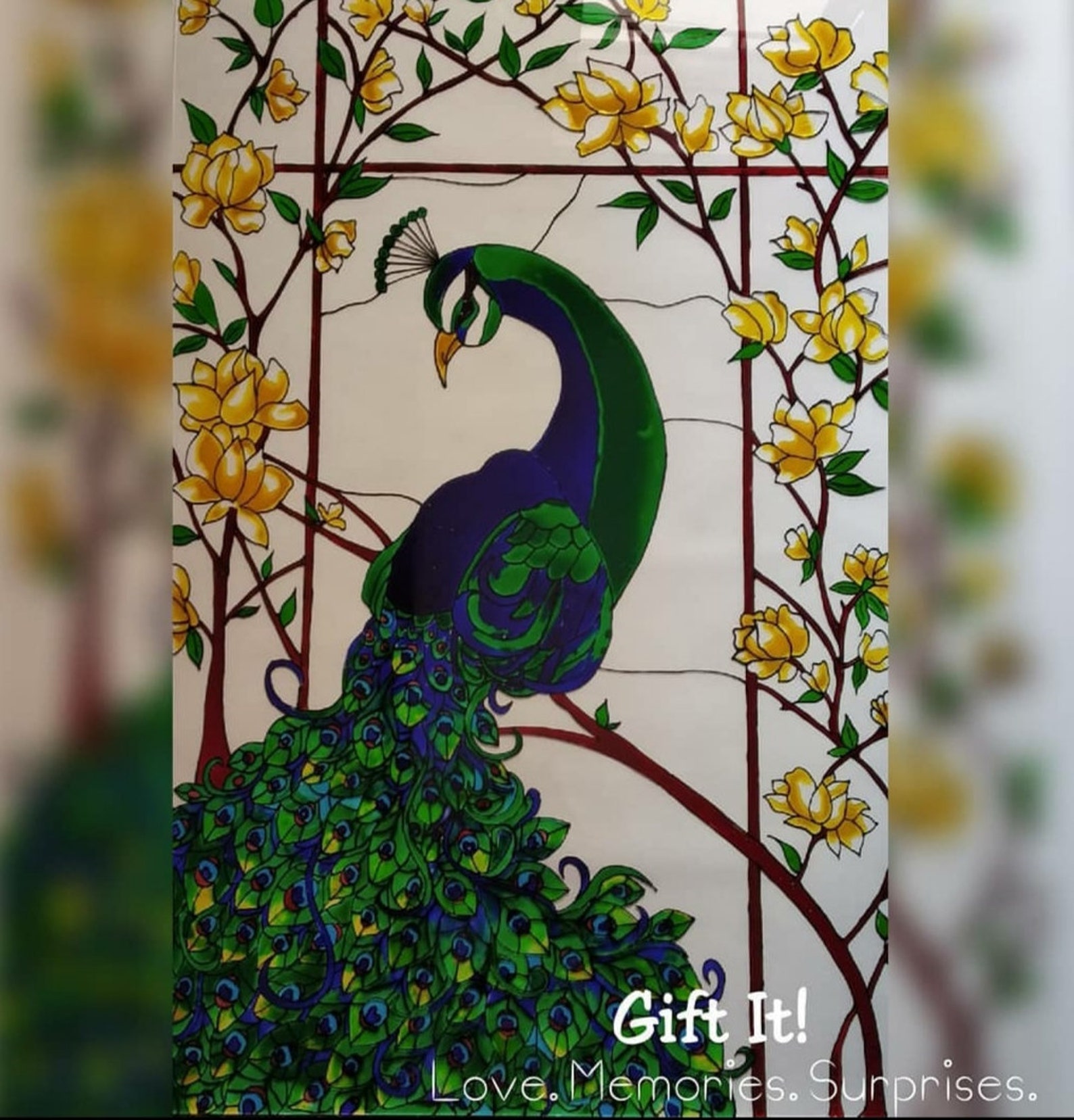 Peacock Glass Painting Etsy