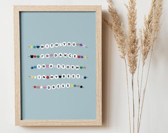TSwift Digital Art | Fearless Lyrics Friendship Bracelets | Printable Poster Design for TSwift Fan Teen Dorm Rooms Blue Wall Decor