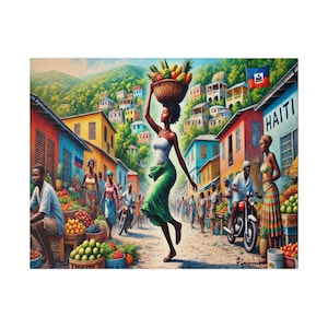 Haitian Art Print | Haitian woman in market | Haitian Street Printing | Haitian Home Decor |  Caribbean Poster | Wall Art | Haiti Canvas