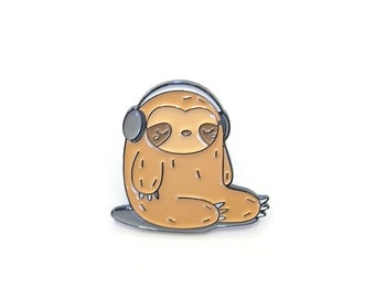 Sloth Vibin' Enamel Pin | Music enamel pin | Sloth wearing headphones Pin |