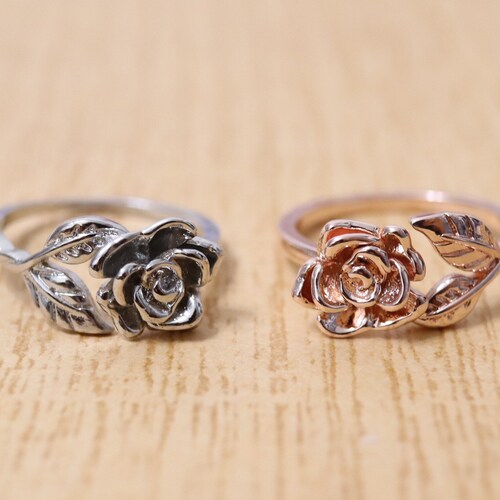 Oxidized Rose Flower Leaf Vintage Ring – .925 Sterling Silver, Sizes 6-10 - View #13