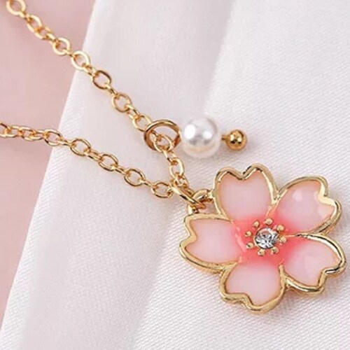 Japanese Cherry Blossom Necklace Sakura Necklace Etsy