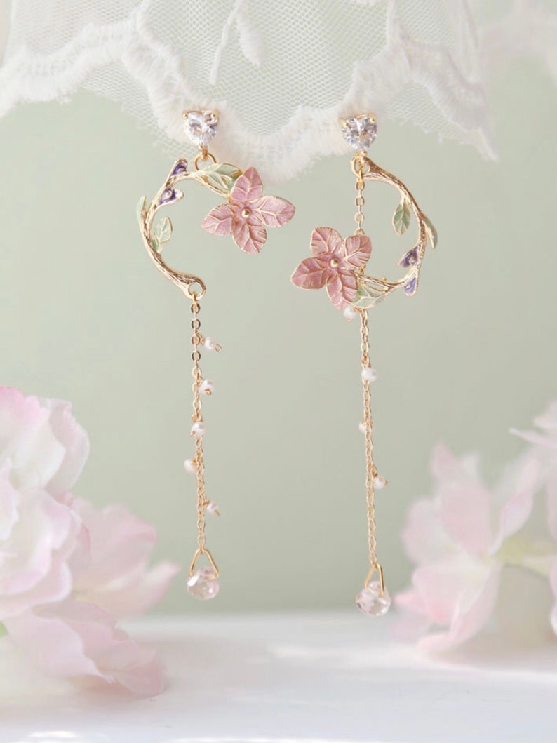 Pink Sakura Earrings Cherry Blossom Earrings Sakura Dangle Etsy