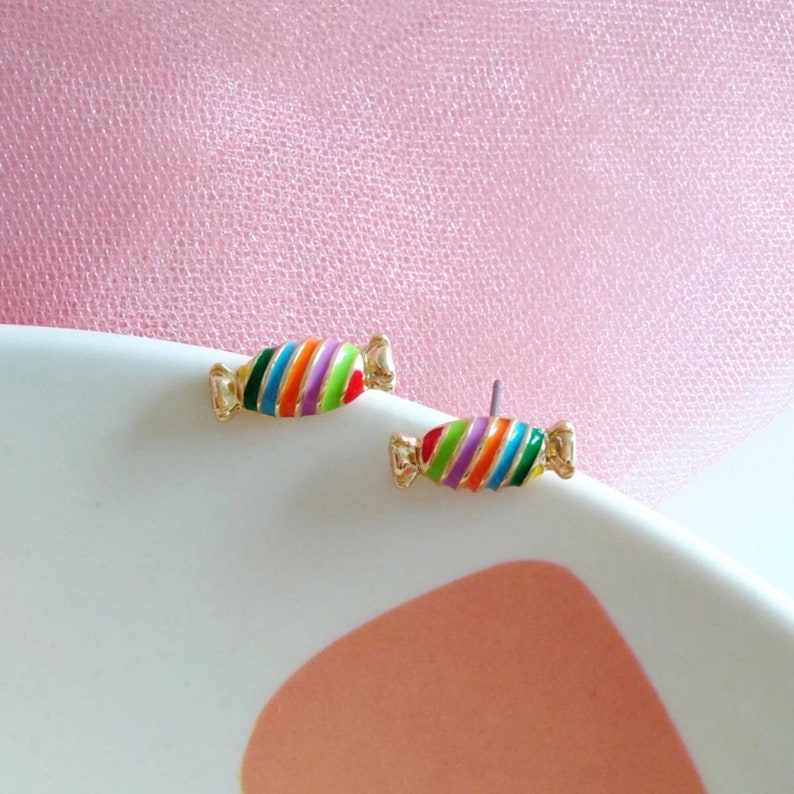 Candy Earrings Rainbow Candies Earrings Gold Sweet Earrings Etsy