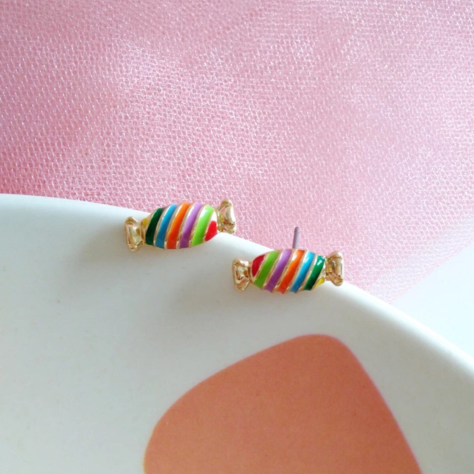 Candy Earrings Rainbow Candies Earrings Gold Sweet Earrings Etsy