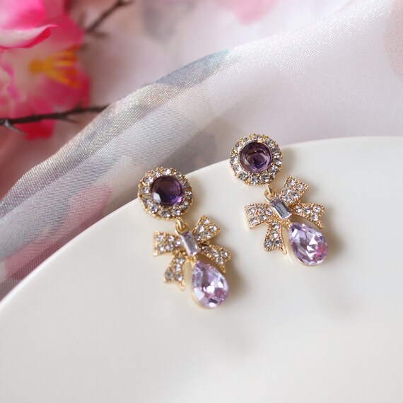 Vintage Gothic Lavender Crystal Dangle Earrings Baroque Tear - Etsy